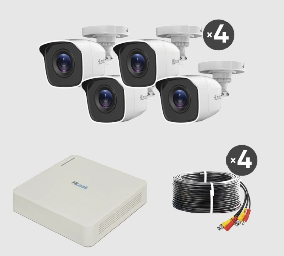 Paquete 2, Kit 4 cámaras tipo bala HiLook 1080p, Instalación básica