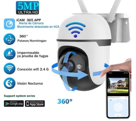 Paquete 5, 2 cámaras WIFI 360°,  incluye memoria SD instalación básica